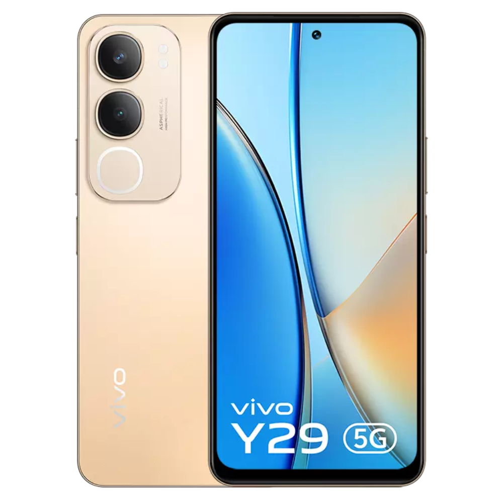 Vivo Y29 5G front and back in Titanium Gold