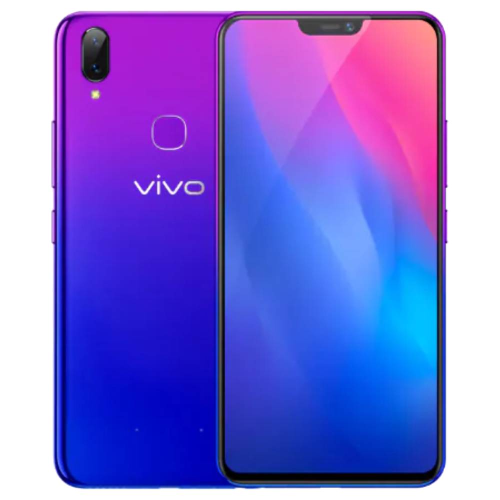 Vivo Y89 front and back in Aurora